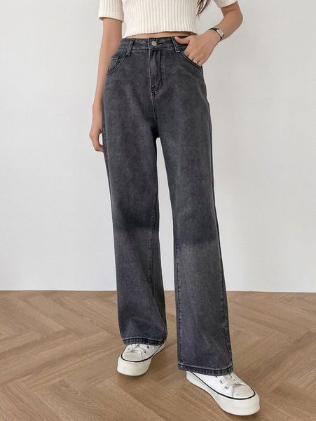 

dazy slant pocket straight leg jeans l808#, Blue