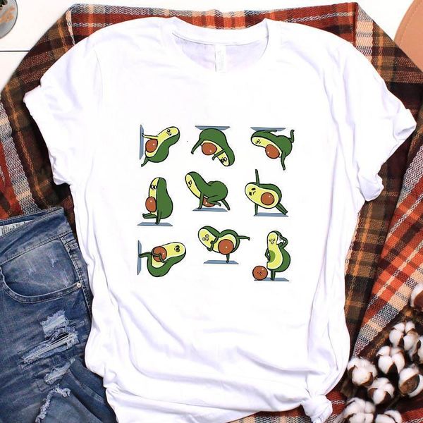 

women lady t shirt work out avocado printed tshirt ladies short sleeve loose tee shirt women female clothes graphic t-shirt, White