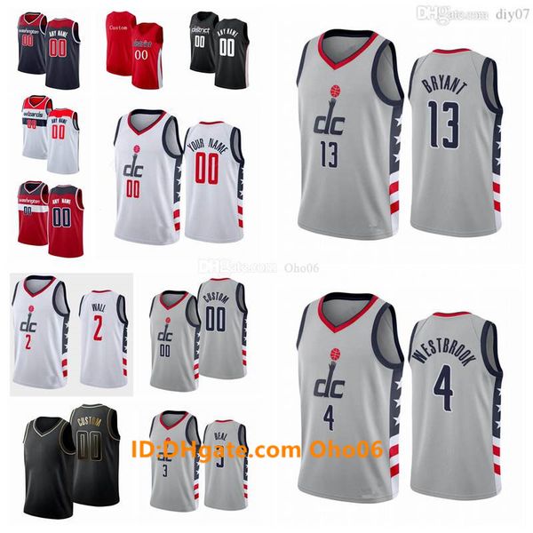 

custom washingtons jersey john 2 wall bradley 3 beal 9 deni avdija 4 westbrook 15 robin lopez 42 davis bertans city basketball jerseys white, Black;red