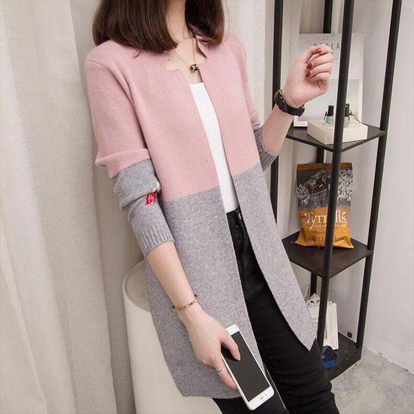 

cardigan sweater women 2021 autumn long sleeve slim knitted sweater coat casual patchwork long cardigans female jacket, White;black