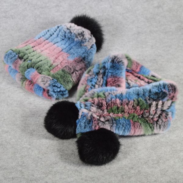 

children 2 pieces define real fur hat rex neckerchief scarf kit cap genuine child rabbit cachet beanies, Blue;gray