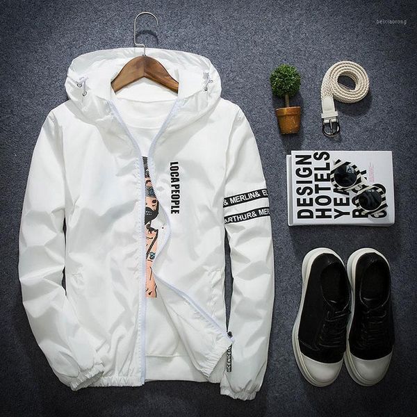 

2018 new men thin white jacket hooded comfortable yong men boy casual coat student windbreaker jacket plus size1, Black;brown
