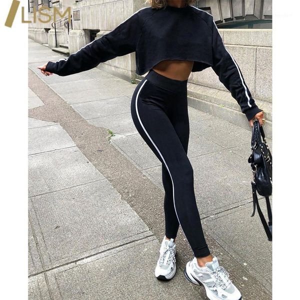 

lism matching sets tracksuit jogger pants side striped women 2 piece sets womens outfits shirts+high waist pants clothing1, Gray