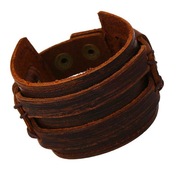 

New Pure Handmade Genuine Men Leather Bracelets Brand Fashion Punk Wide Bangles For Women Men Jewelry Accessory, Golden;silver