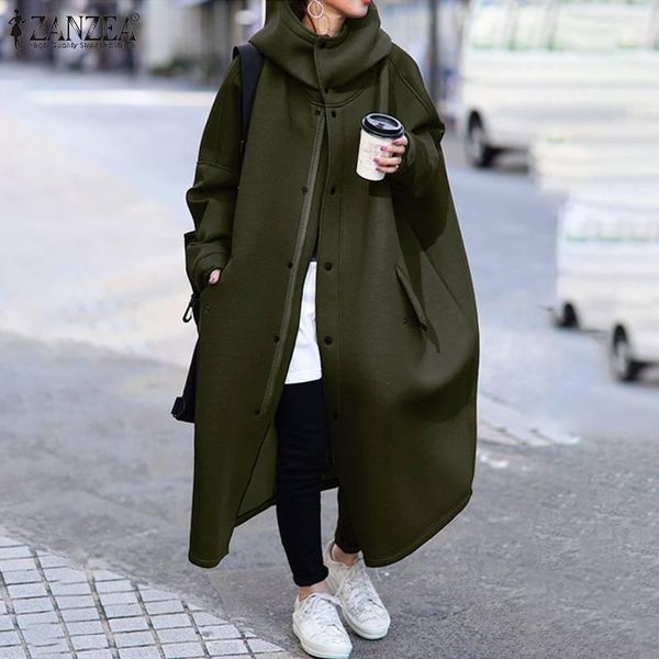 

women's solid jackets zanzea 2021 elegant turtleneck coats casual long sleeve baggy outwears female button overcoats plus size1, Black;brown