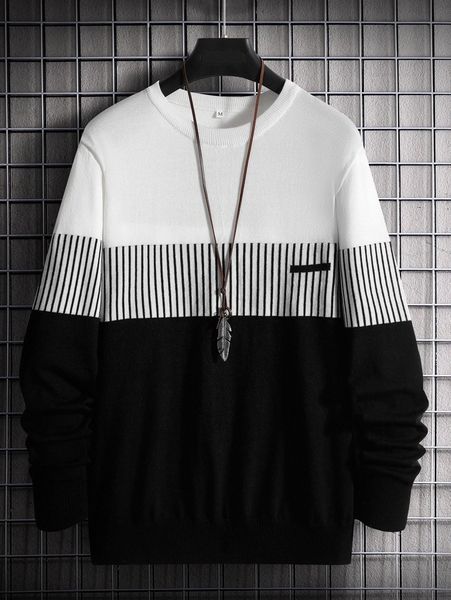 

men colorblock striped sweater n0tw#, White;black