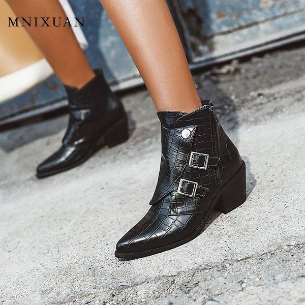 

boots mnixuan cowboy for women 2021 winter ladies shoes pointed toe fashion western thick high heels short plus size43, Black