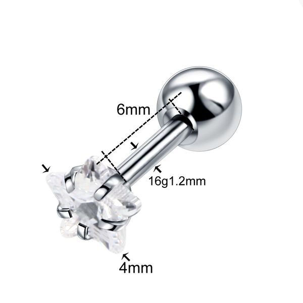 

1pc steel crystal zircon ear helix tragus eyebrow rings piercing ombligo labret ring piercings lobe flat earring tragus jewelry q wmtgem, Silver
