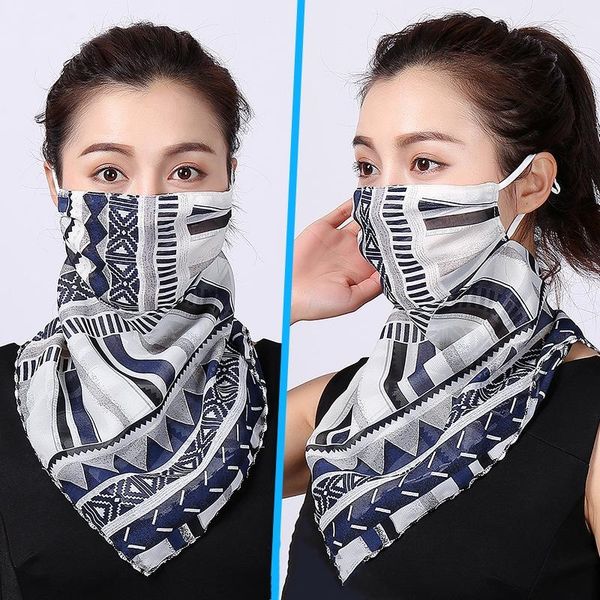 

2020 new bandana chiffon scarf women brand wraps floral fashion neck scarves headbands hair band hair scarves sunscreen mask, Blue;gray