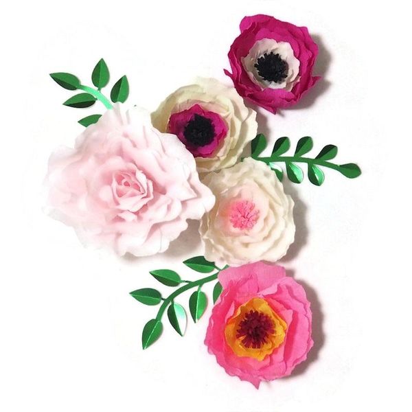 

decorative flowers & wreaths 2021 giant crepe paper artificial flores artificiale 5pcs+ 3 leaves for wedding event backdrop baby nursery mix