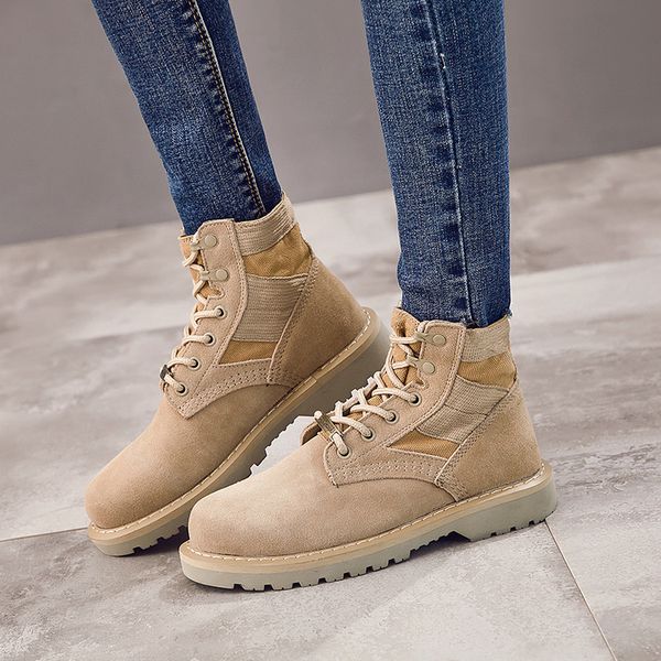 

genuine leather desert boots for women students high-leather military shoes women's ankle motorcycle boots. xdx-039, Black