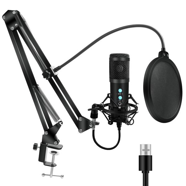 

2020 usb компьютерный микрофон hd20 металлический конденсатор mikrofon kit реальный мониторинг для потоковой передачи вещания и видео youtub