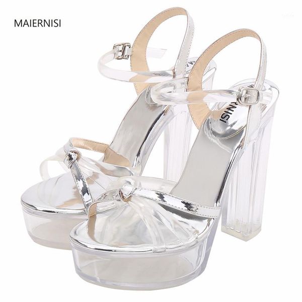 

maiernisi summer women's shoes new pattern superior quality sandals crystal 13cm coarse heel fashion show nightclub 4- 111, Black