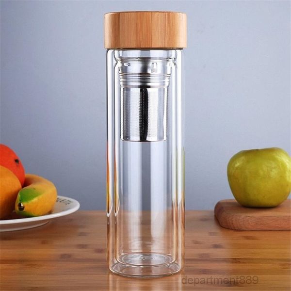 

a-water bottles with tea infuser filter vacuum cups bamboo cover glass bottle for outdoor 350ml/450ml dhb658
