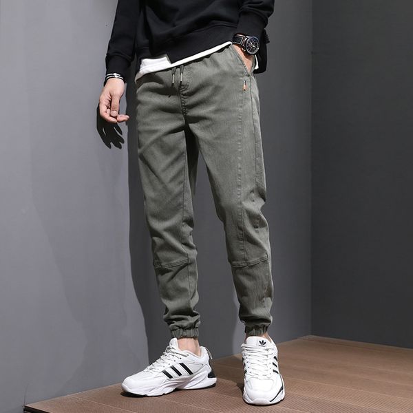 

2021 new japanese vintage fashion jeans spliced designer casual cargo homme streetwear hip hop joggers pants men harem trousers o3qg, Blue