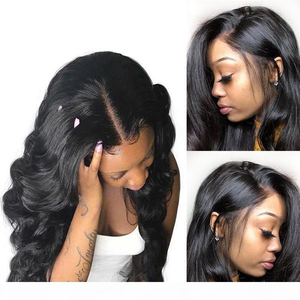 

indian body wave human hair lace front wigs pre plucked lace frontal wig brazilian hair lace front human hair wig for black women, Black;brown