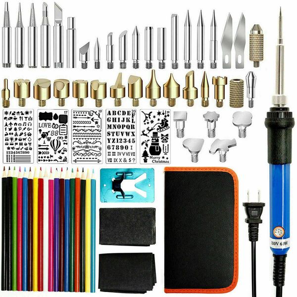 

71pcs 110v wood burning pen set stencil soldering tips tool pyrography craft kit
