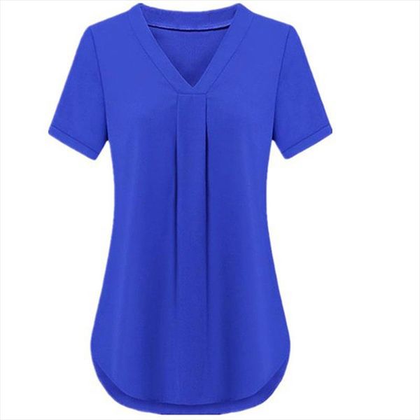 

womens summer chiffon shirt blouse short sleeve v neck thin fashion casual solid color blouses shirts plus size 6xl, White