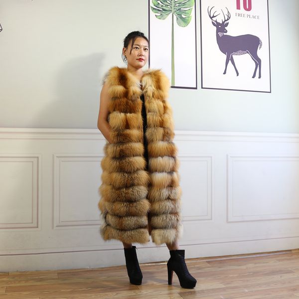 

natural red white silver arctic vest custom spring and autumn winter fashion long paragraph real fox fur ve 201103, Black