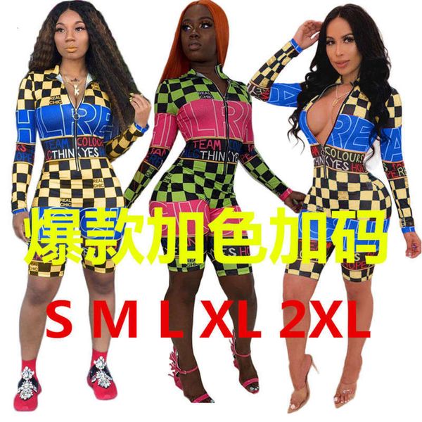 

printed yx9106 letter new racing women's fashion jumpsuit, Black;gray