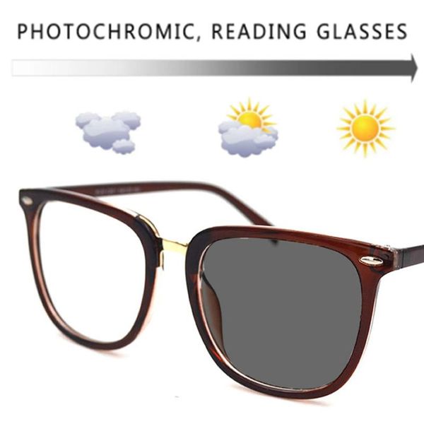 

tr90 square leopard rivets fashion pchromic reading glasses magnifier for women men presbyopia sunglasses driving eyeglasses, White;black