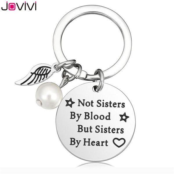 

keychains jovivi stainless steel 25mm keychain round key chain jewelry not siesters by blood but sisters hearts family sister bff gift, Silver