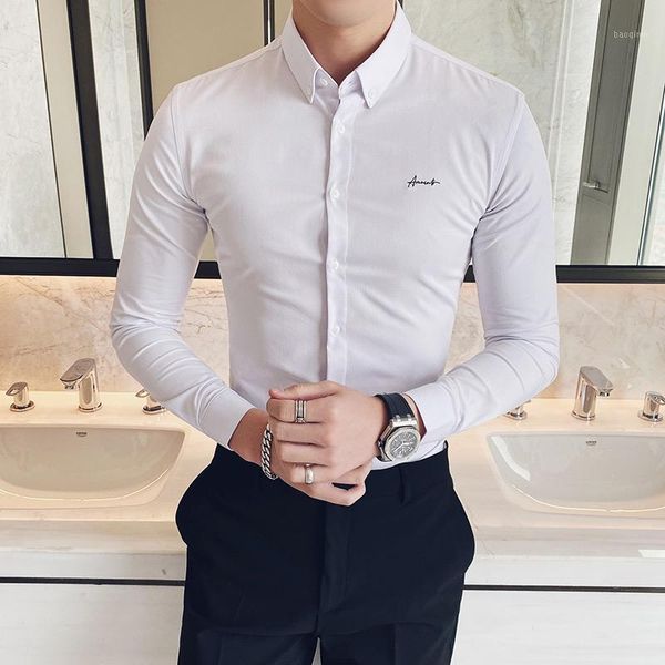

quality shirt men dress shirts spring long sleeve casual shirt men wedding white shirts 2020 new fashion1, White;black