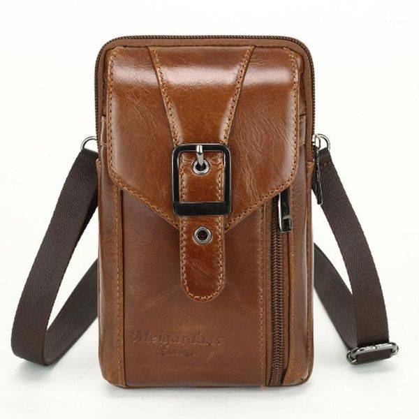 

men real cow leather messenger shoulder bag phone cigarette purse casual classic genuine leather hook belt waist fanny bag1