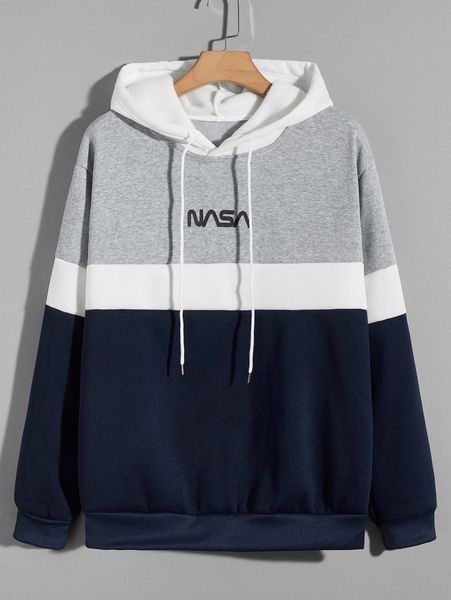 

men cut and sew & letter graphic drawstring hoodie f66d#, Black