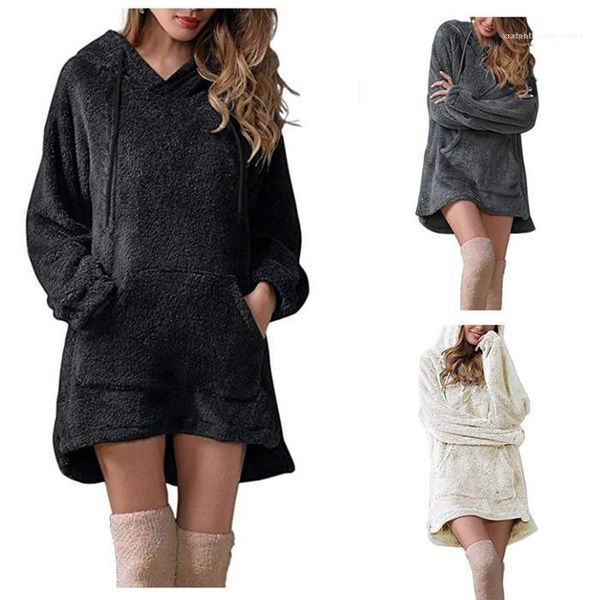 

autumn winter solid color pullover women dresses fleece casual dresses womens designer long sleeve hooded hoodies dress with pocket, Black;gray