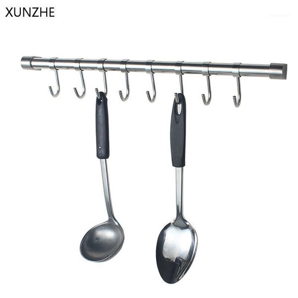 Ganchos rieles XUNZHE 2 piezas de acero inoxidable en forma de J única carcasa colgante cocina olla percha estante riel ropa almacenamiento soporte organizador 1