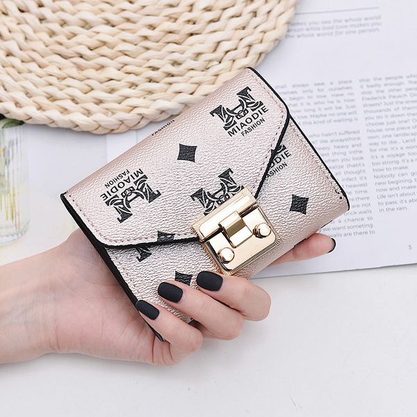 

2020 new korean fashion short lock ins versatile wallet women's card bag pocket change purse, Red;black