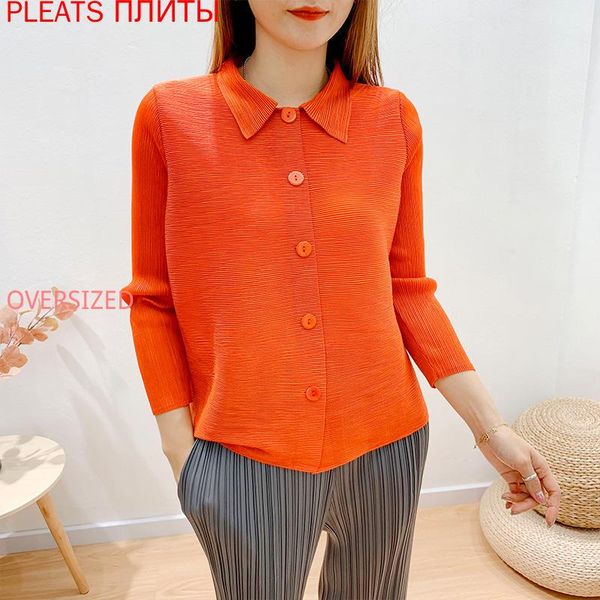 

miyake pleated early autumn new single breasted shirt large loose skinny lapel veste femme ropa de mujer chaqueta mujer vetement, White