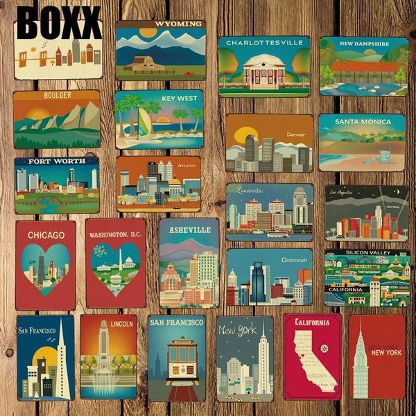 

соединенные штаты города путешествия металлические знаки настенные плакаты пользовательские картины античный бар паб оформление