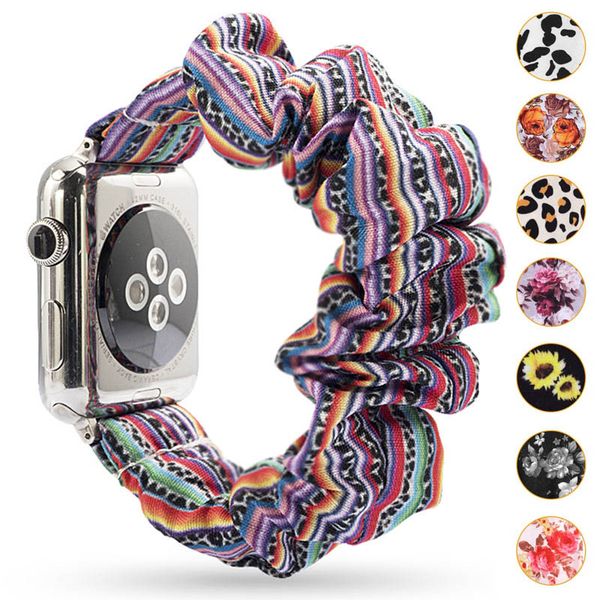 

floral scrunchie watchband leopard/solid color/ stripe scrunc`hie cloth fashion wrist band 38m 42mm for iwatch 4/3/2/1 33 colors