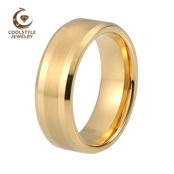 

cluster rings mens women wedding band gold engagement ring 8mm tungsten carbide with shiny polished and brushed finish comfort fit, Golden;silver