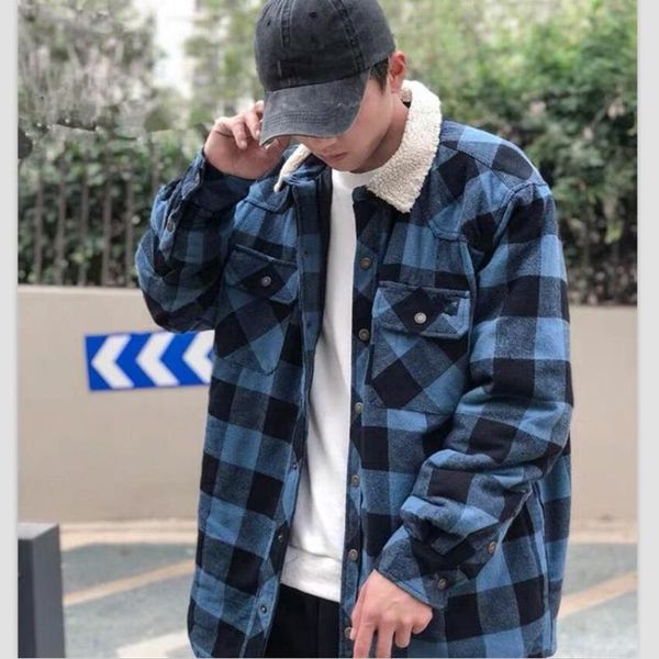 

men's casual shirts 2021 winter large size plaid shirt thicken warm cotton loose long sleeve, White;black