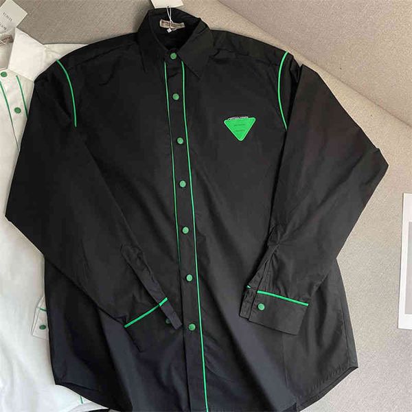 

2022 early spring new bv classic green triangle stitched shirt loose bottega fashion versatile men's and women's, White;black