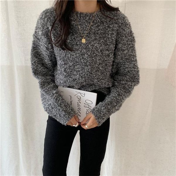

hzirip 2020 vintage chic all-match jumpers sweet thicken lazy style office lady brief pullovers loose casual knitted sweaters1, White;black