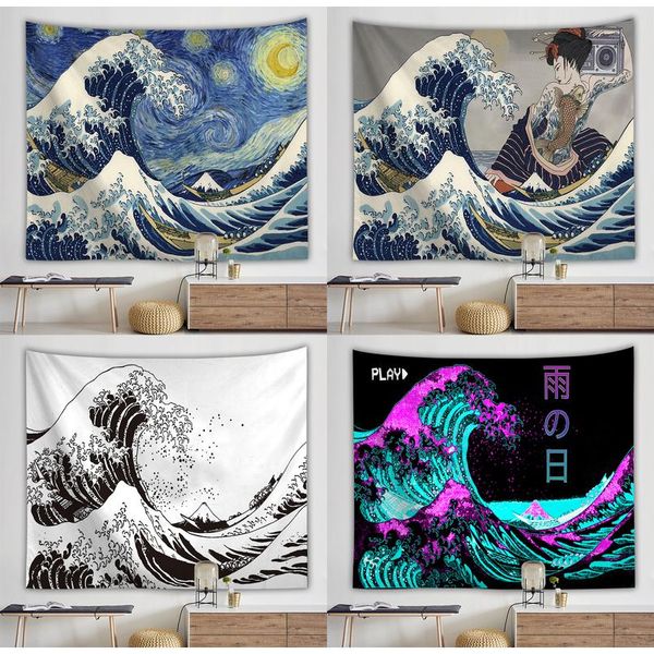 

япония kanagawa waves partsed howing гобелен киток арована настенные гобелены boho bestspread yoga mat booket 2 wmtzvf, Blue;gray