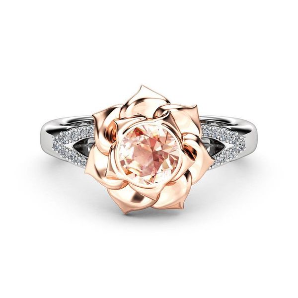 

new luxurious diamond-inlaid through-flower engagement zircon superflash ring, Golden;silver