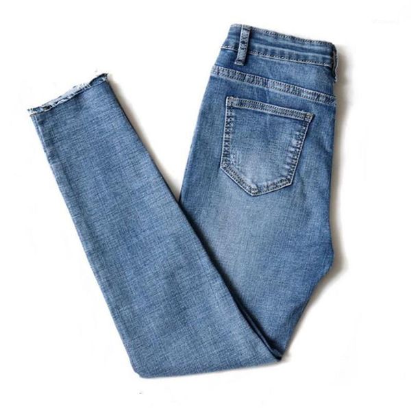

donkere wassen skinny denim jeans vrouwelijke blauwe hoge taille button casual jeans vrouwen plain lange potlood broek1, Blue