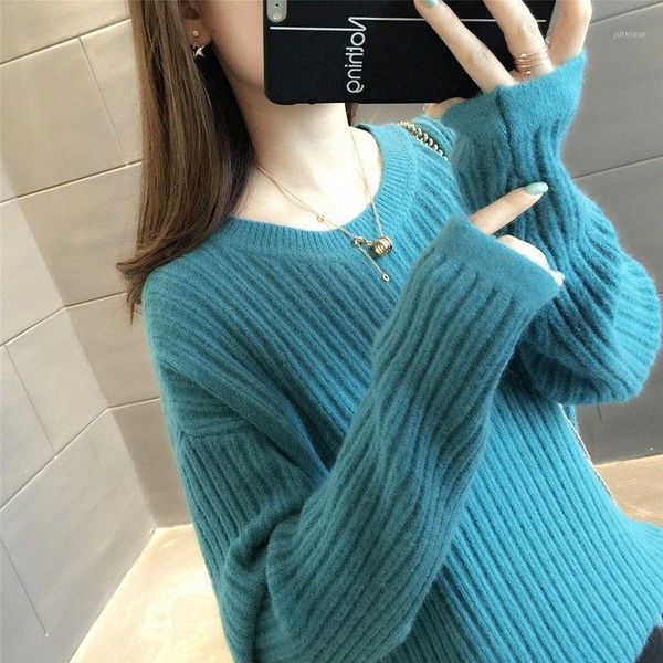 

2020 new korean fashion ladies full sleeve women knitting sweater solid o-neck pullover and jumper loose sweaters a2081, White;black