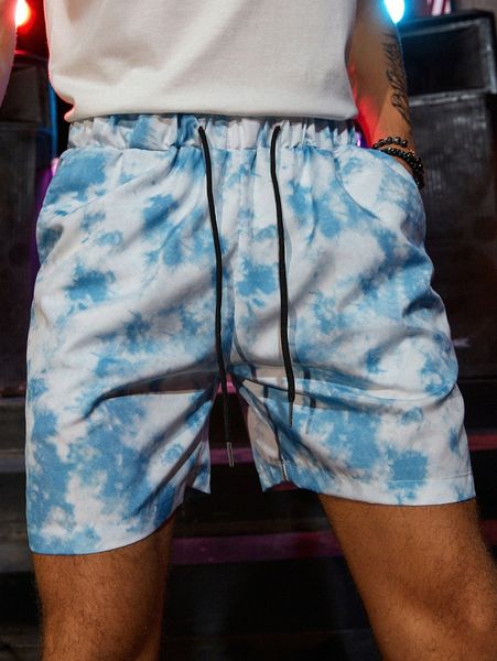 

men tie dye drawstring waist track shorts h8eu#, Black