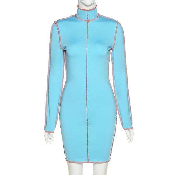 

2021 blue amendment women's fashions the neck high female street dresses thin new dress 19va, Black;gray