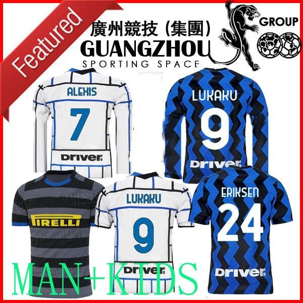 

20 21 inter alexis milan long sleeve kids soccer jerseys lukaku kit man brozovic away third black 2020 2021 jersey football shirts, Black;yellow