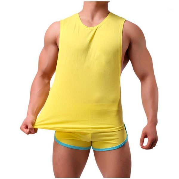 

2pcs fashion men's solid colors sleevless vest set casual tracksuit summer slim fit sport t shirt & shorts clothes suit#g31, Gray