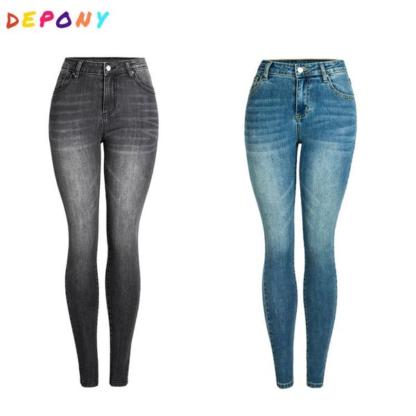 

women's jeans depony gray skinny high waist women 96% cotton denim vintage elastic pencil pants plus size, Blue