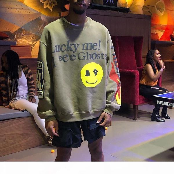 

kanye west sweatshirts lucky me i see ghosts cpfm sweatshirts casual fleeced pullovers for men women hip hop skateboard streetwear, Black