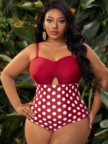 

plus polka dot print knot bust one piece swimsuit b0hw#, Black
